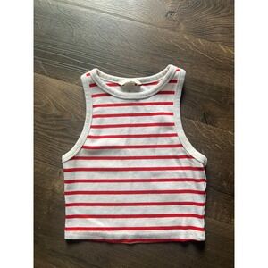 HM Womens Red White Striped Ribbed Knit Crop Tank Top Small P/N 10492517